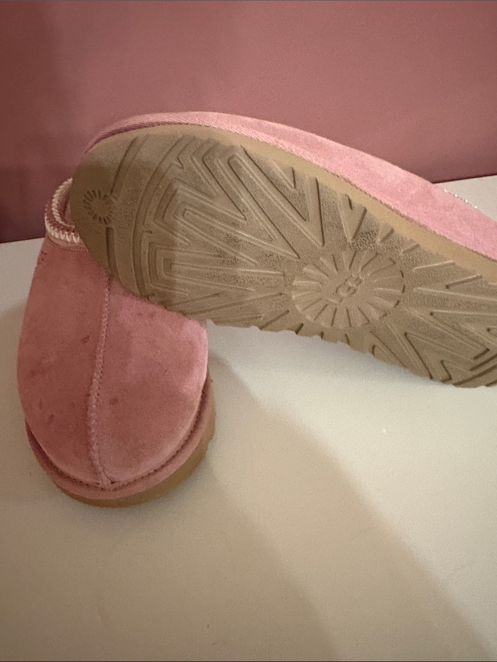 UGG Pink Suede Shearling-Lined Slip-On Slippers - Picture 3 of 3